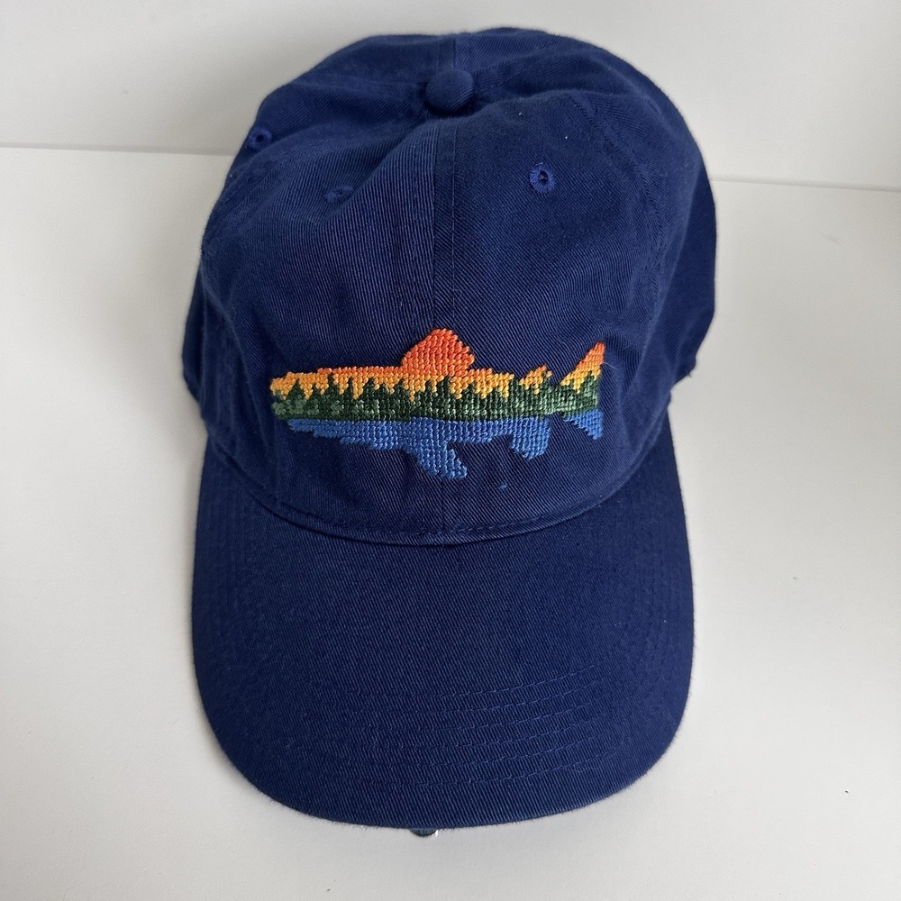 Smathers and Branson Hat Forest Fish Golf Adult Blue Needlepoint Cap Strapback